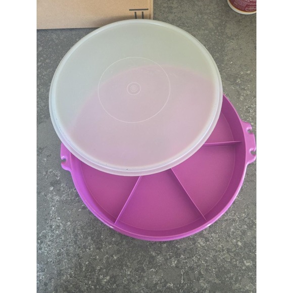 Vtg. Tupperware Purple Party Veggie Divided Round Tray W/Lid #405-1 - Picture 1 of 6